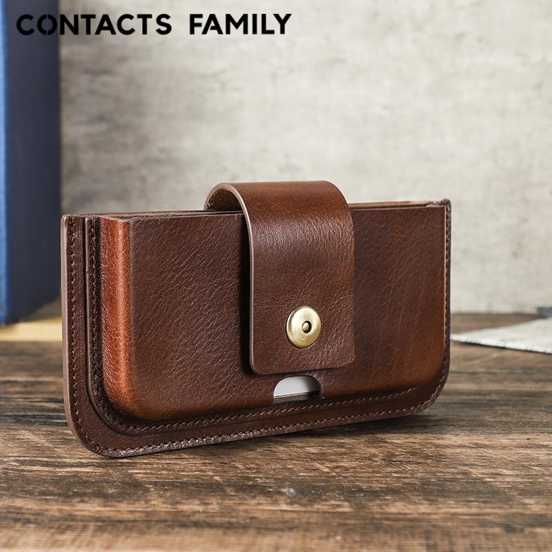 CONTACTS FAMILY Мужская сумка на пояс из натуральной кожи в стиле ретро, сумка для мобильного телефона размером 6,9 дюйма, повседневный чехол ручной работы для мобильного телефона