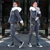 Casual Thicken Velvet Lambswool Corduroy 2 Piece Set Women Fall Winter Warm Fur Collar Hooded Jacket and Ankle Length Pants Suit
