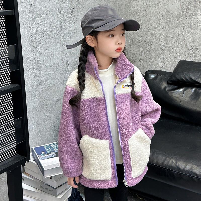 Children's Fall and Winter Stand-up Collar Thickened Jacket Middle and Large Children Colorblocking Casual Tops