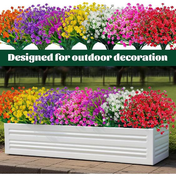 Lnoicy 20pcs Artificial Flowers for Outdoor,Plastic Flowers Decoration, UV Resistant Faux Flowers Shrubs, Artificial Plants for Indoor Outside Garden