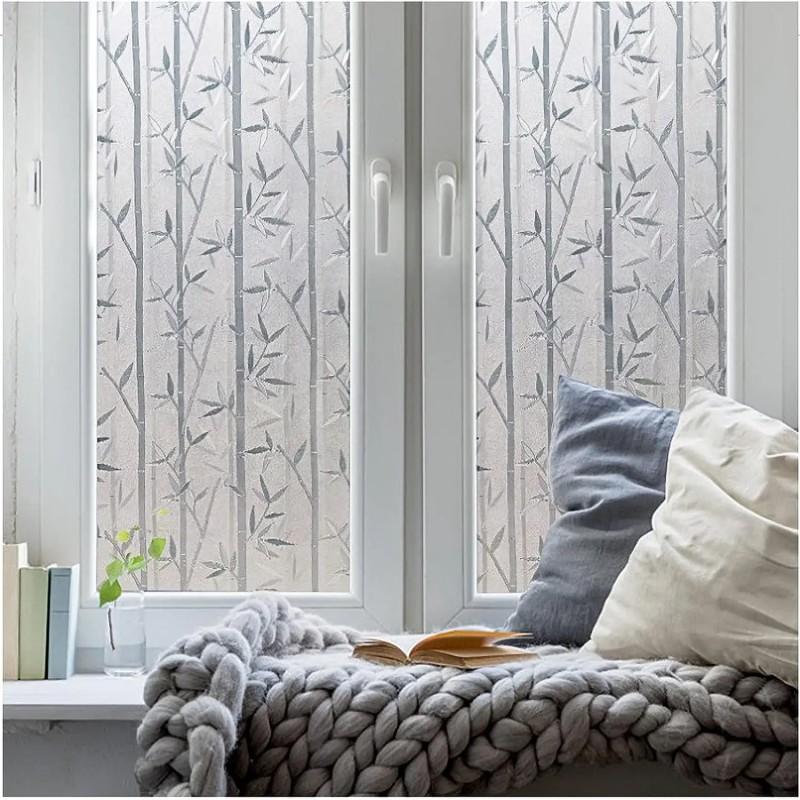 Bamboo Frosted Window Privacy Film Vinyl 3D Glass Decals Static Clings Anti UV Heat Control Window Stickers For Home Office