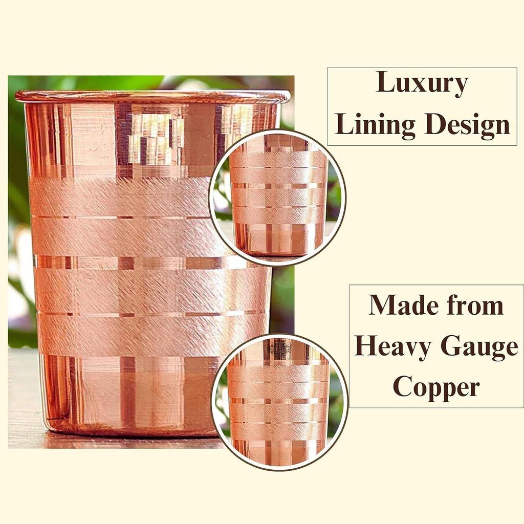 Простой стакан из чистой меди с роскошным дизайном, питьевая вода, йога-аюрведа, объем - 300 мл, 2 шт. в упаковке