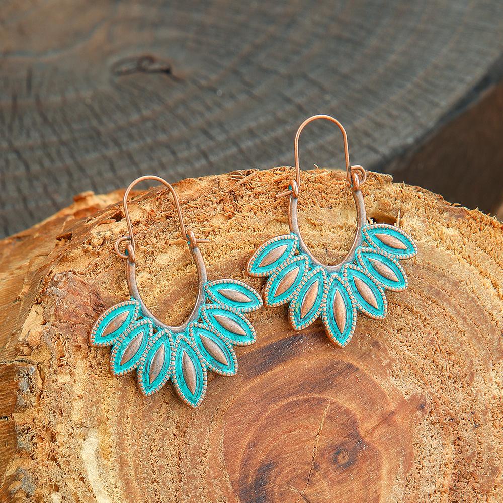 Bohemian Style Retro Earrings with Metal Geometric Hollow Out Ethnic Style Earrings