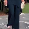 Women's 2-Piece Chiffon Set Casual Plus Size Wide Pant Suit Ruffle Asymmetric Layers Wedding Guest Outfit for Spring Summer