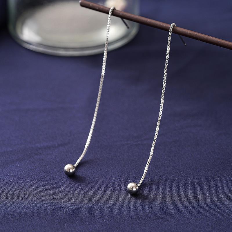 Huitan Women Stainless Steel Drop Earrings Bead Long Chain Gentle Accessories Silver Color/Gold Color Party Wedding Lady JewelryGood product