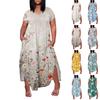 Женское платье макси с цветочным принтом, летнее повседневное платье с коротким рукавом, сарафан с V-образным вырезом, длинные платья с карманами, пляжный отдых