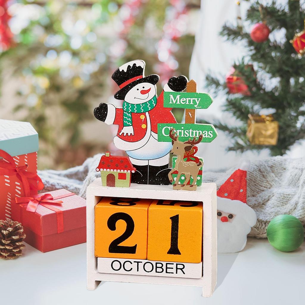 Xmas Wooden Advent Calendar Countdown Number Display Tabletop Block Ornament for Holiday Home Office Decor