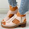 2024 Summer New Women's Shoes Korean Version Thick Heel Sandals Side Zipper Casual Wedge Heel Solid Color Thick Heel Large Size Sandals Women