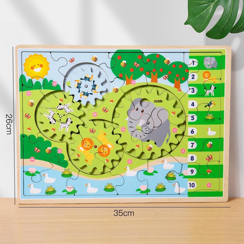 Детский деревянный пазл с шестеренками для развития координации рук и глаз и когнитивных способностей животных