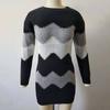 Women Autumn O Neck Long Sleeve Color Block Bodycon Warm Mini Sweater Dress