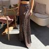 Women Skirt High Waist Leopard Print Sheath Fishtail Shape Floor Length Zipper Closure Half-opening Breathable Soft Party Prom Maxi Skirt