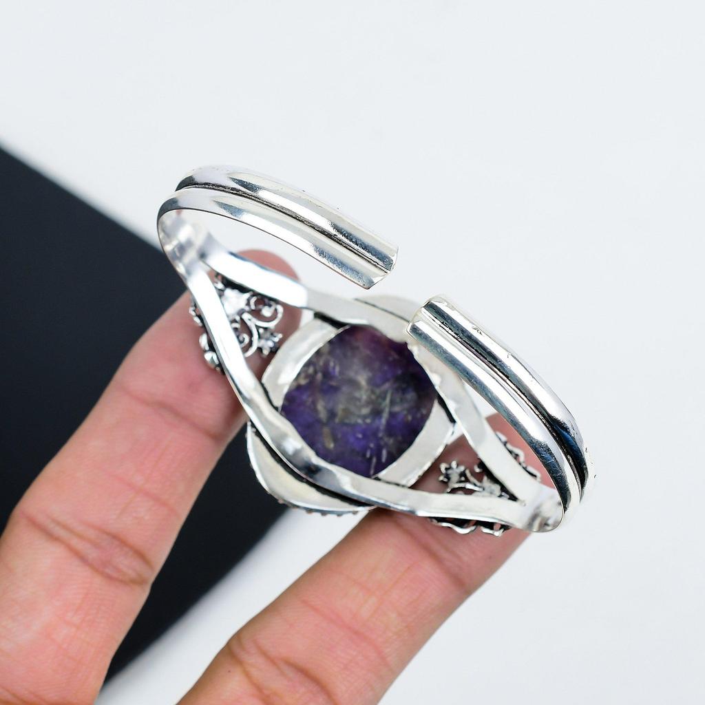 Natural Charoite Gemstone Handmade 925 Sterling Silver Cuff Bangle, Charoite Bangle,For Wife, Unisex Bangle, Gifts For Engagement