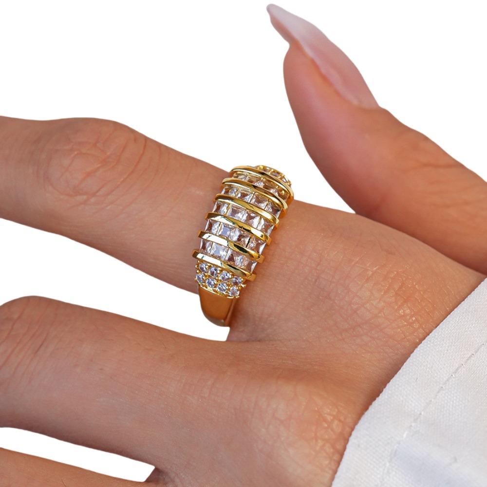 Jewelry Accessories Zircon Opening Ring Geometric Chunky Enamel Ring Rhinestone Ring Women Gift