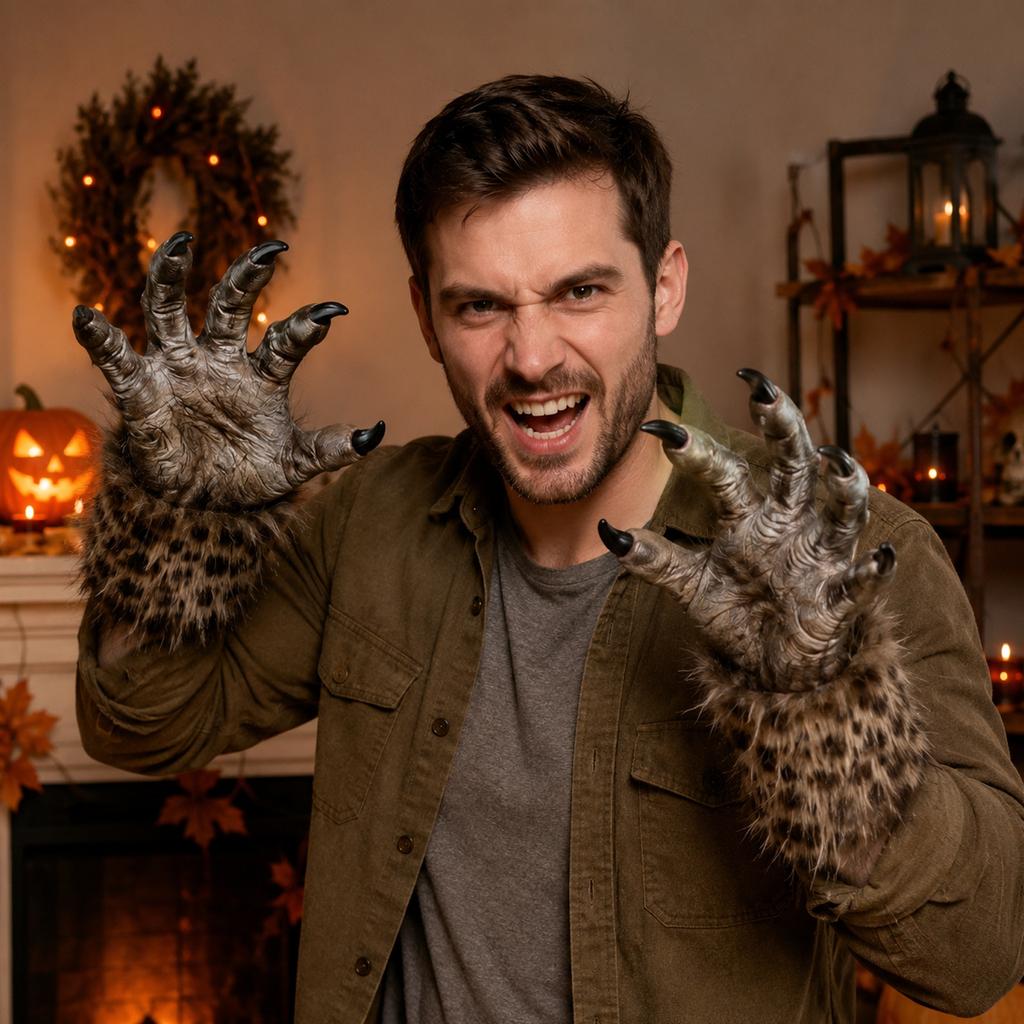 Хэллоуинские перчатки оборотня с когтями, пушистые руки, костюм для домашней вечеринки