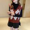 Женский вязаный жилет с ромбовидным узором, свободный, с V-образным вырезом, без рукавов, пуловер, майка, повседневный школьный свитер-топ