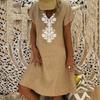 Premium Quality Women's Baggy Loose Short Sleeve V-neck Linen Kaftan Madi Dress For Effortless Beach Style