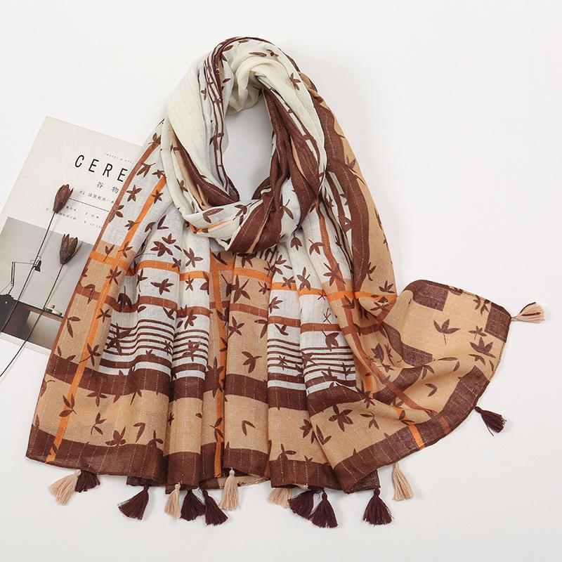 Литературный небольшой свежий хлопковый и льняной ретро-шарф с бахромой, женский напечатанный красивый шелковый шарф, японская солнцезащитная шаль
