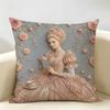 D Rose Floral Vintage French Rococo Cushion Cover Natural Linen Organic Fabric DoubleSided Print Room Sofa Decor Pillow Case