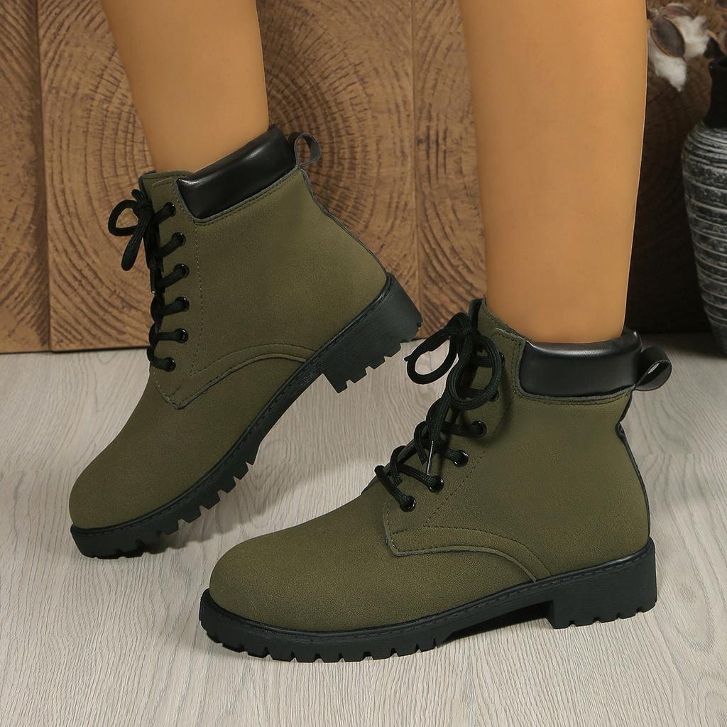 Women's Martin Boots Fashion Color-blocked Boots Front Lace-up Plus Size British Leather Boots Women