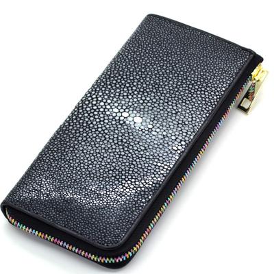 Длинный кошелек Levetta из кожи ската, YKK, микс цветов, L-образная молния, галюша, скат, черный, мужской и женский, натуральная кожа [164-1stw]