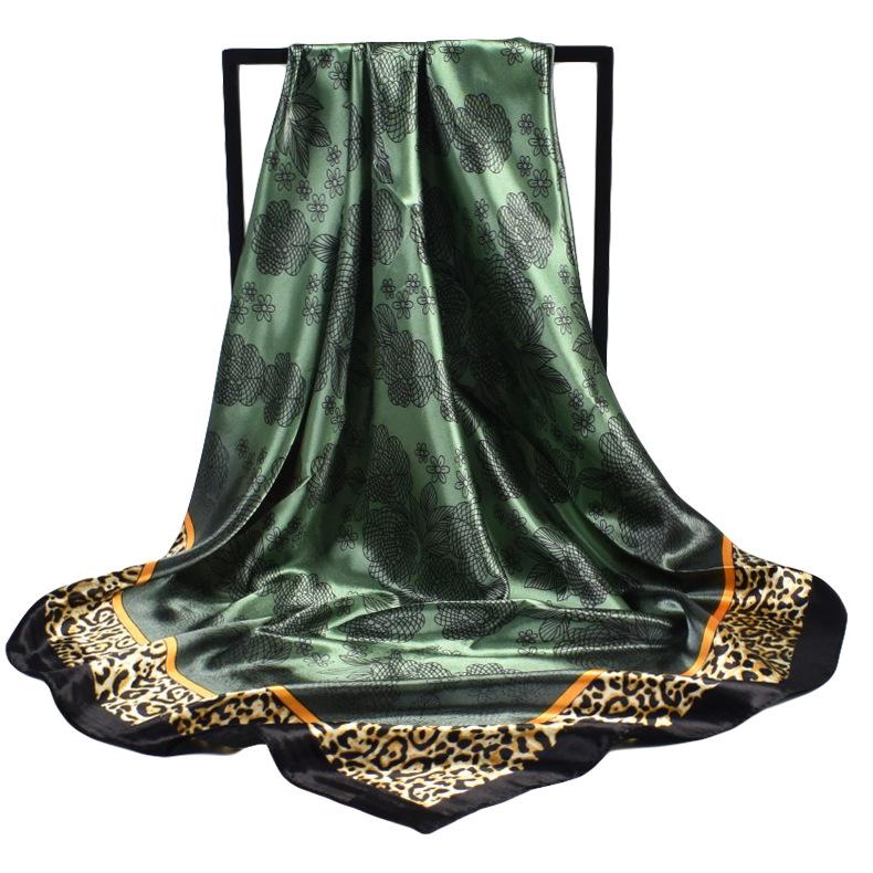 Модный бренд Женский бежевый полиэстеровый шелковый шарф шаль Новый стиль Большой квадратный Дамские атласные шарфы Хиджабы Принтованные шелковые палантины 90*90см