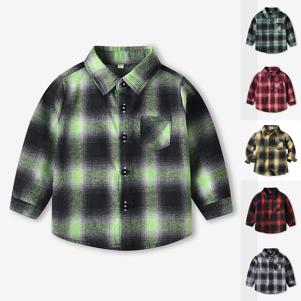 Kids Toddler Flannel Shirt Jacket Plaid Long Sleeve Lapel Button Down Shacket Baby Boys Girls Fall Shirt Coat Outwear