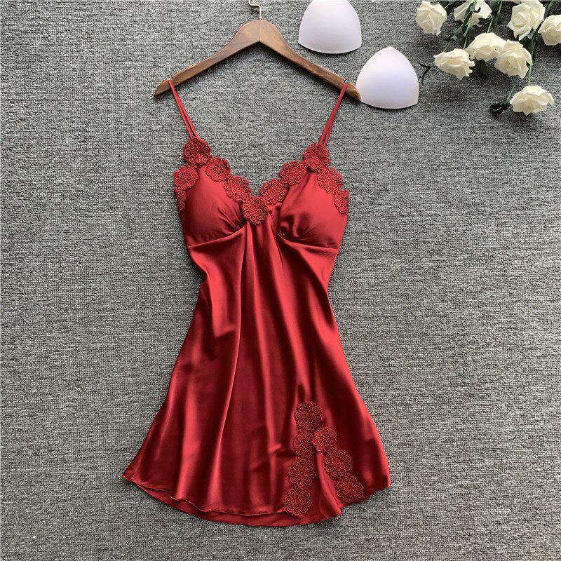 Женская ночная сорочка-мини из полиэстера с кружевной отделкой