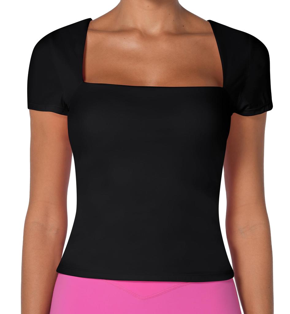 T Shirts for Women Short Sleeve, Square Neck Spring Summer Fashion Crop Tank Tee Going Out Top