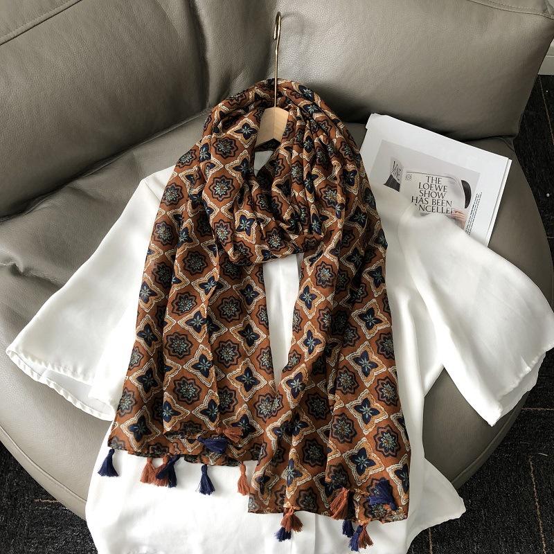 36 Designs Floral Print Voile Tassel Viscose Shawl Scarf Soft Thin Wrap Pashmina Headband Bufandas Muslim Hijab Sjaal 180*90Cm