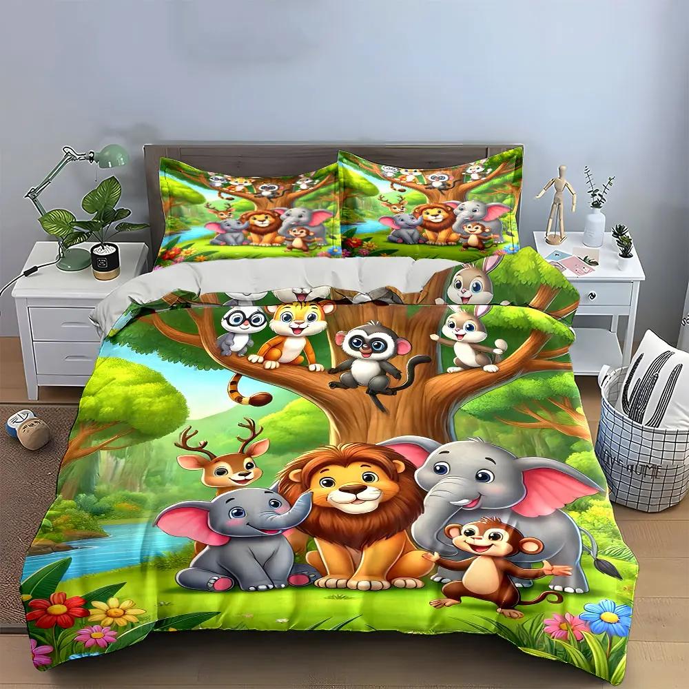 Cute Animal Friends Trio Set Multiple sizes kid's and adults' bedroom Exquisite 3PC bedding set, gift