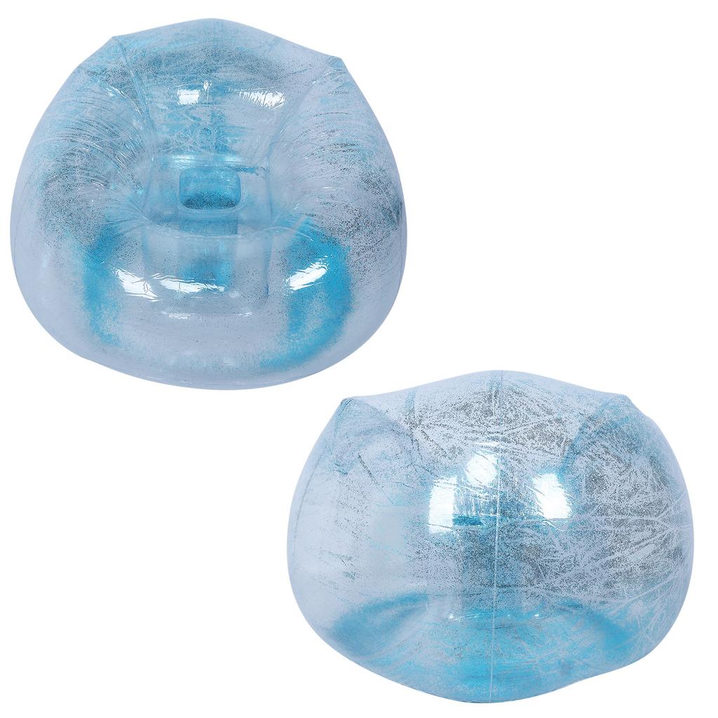 Взрослое прозрачное складное надувное кресло-диван с декором из пайеток для отдыха, сна, синего цвета