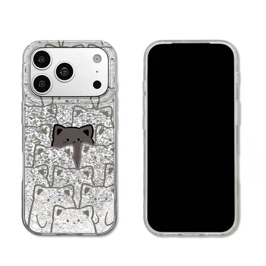 Чехол для iphone XS Max 16 Plus 17 Pro 14 15 11 18 Pro Max 13 Air 12 XR Серебристый Блеск Трескающийся Фон Скрытые Узоры Кошки