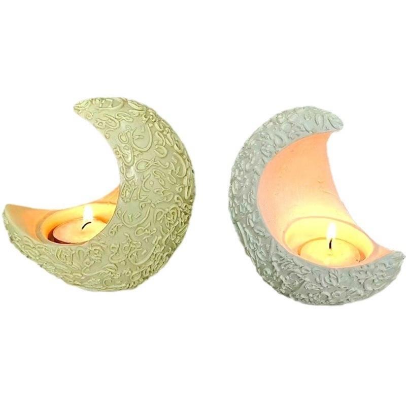 Moon Shape Candle Holder Mold  Crystal Epoxy Resin Molds Candlesticks Ornament Silicone Mold Concrete Plasters Molds