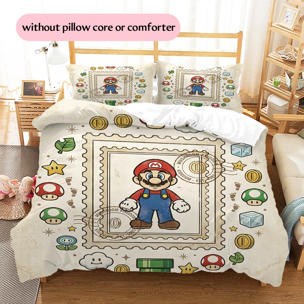 Mario Themed Duvet Cover & Pillowcases, Mario Fan Game Bedding, Great Gift.chl