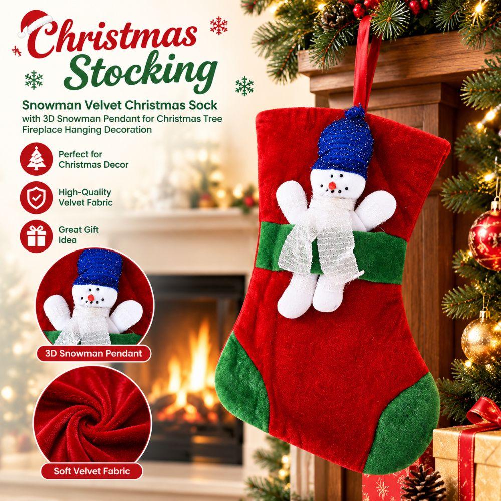 Snowman Christmas Stocking Lined Christmas Tree Hanging Ornament Gift Bag Stocking Home Decoration