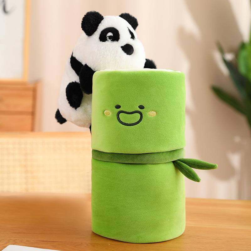 Stuffed Climbing Hug On The Bamboo Toy Creative Panda Doll Hiding In A Bamboo Plush Cushion Birthday