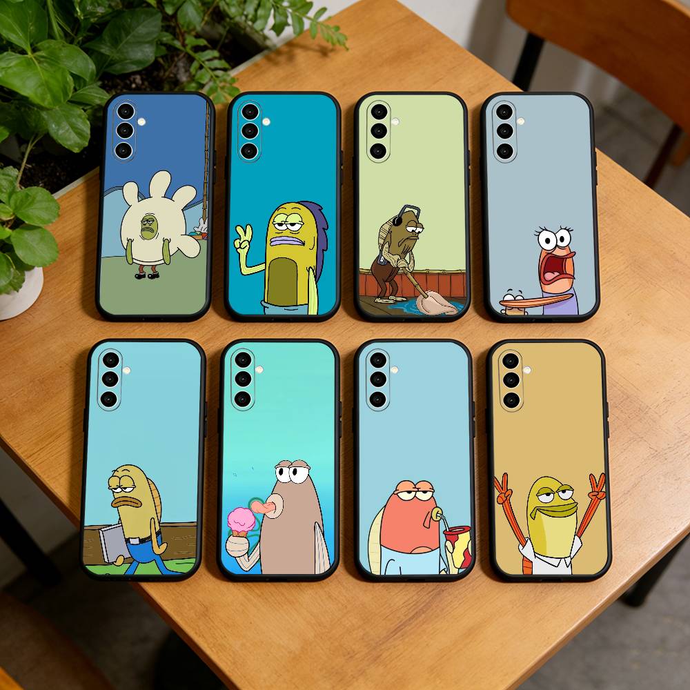 Tired Deadpan Fish Phone Case For Samsung Galaxy A73,A72,A71,A70,A53,A52,A51,Soft Silicone Black Cover