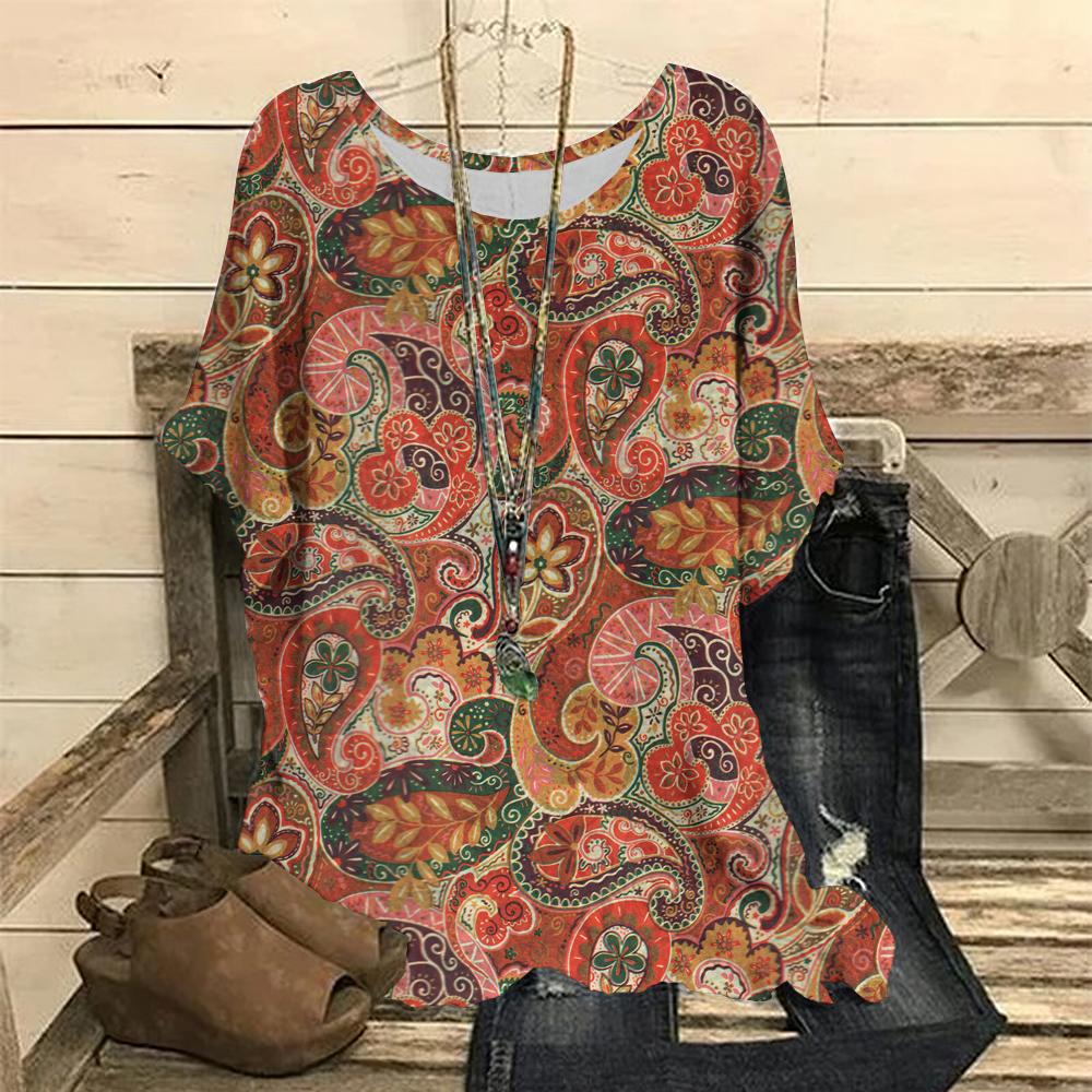 Женские футболки с круглым вырезом, ретро-цветочные принты, повседневные пуловеры, свободные футболки с короткими рукавами, женская модная одежда на лето