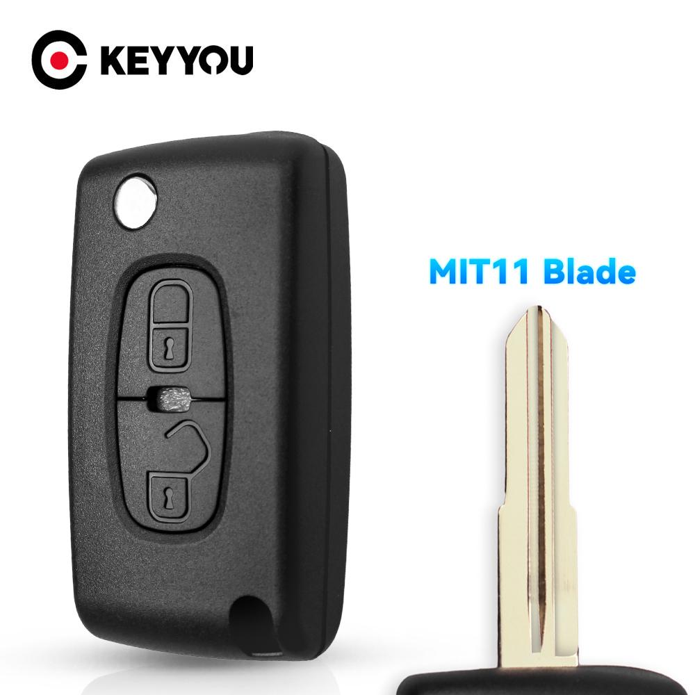 KEYYOU FOR Peugeot 4007 ET 4008 FOR Citroen C-Crosser C4 Aircross 2 Button Remote Key Case Shell Fob MIT-11R Blade CE1731