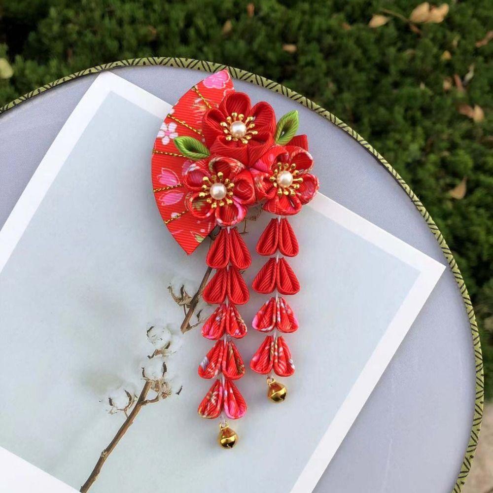 Tassels Tassel Fan Hairpin Flower Kimono Hair Clip All-match Japanese Kimono Headwear Girls