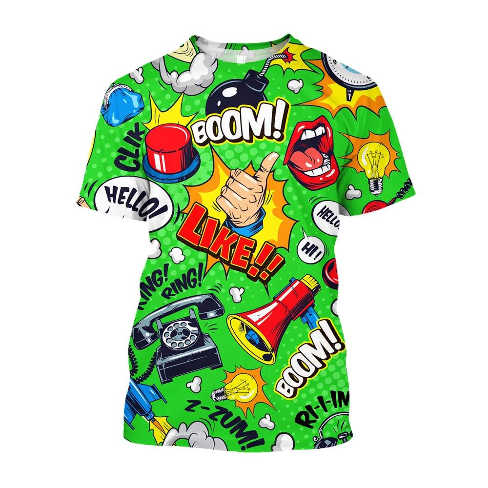 Футболка с забавным рисунком из мультфильма, мужская летняя трендовая повседневная модная футболка в стиле хип-хоп с круглым вырезом и принтом