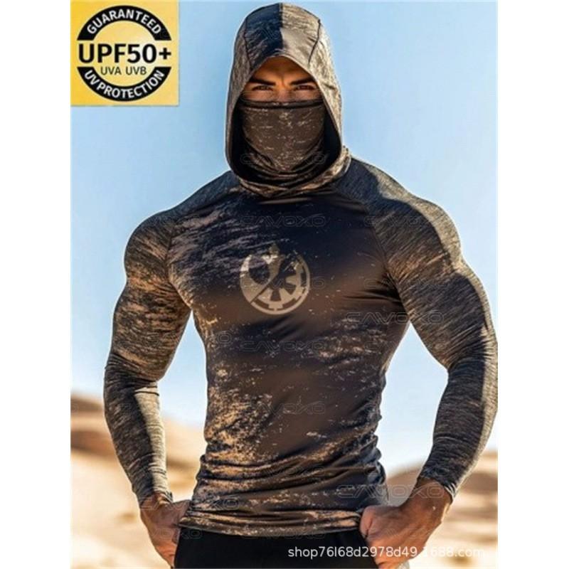 Long Sleeve Fishing Shirt With Hood Face Cover UV Protection Quick Dry Outdoor Angling Apparel Men