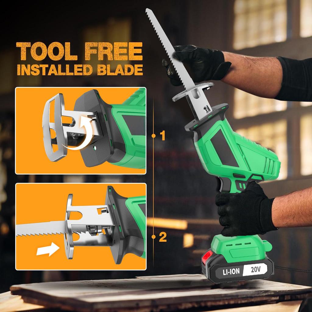 20V Cordless Electric Reciprocating Saw Industrial Grade DIY Tool for Metal Wood Plastic PVC Materials