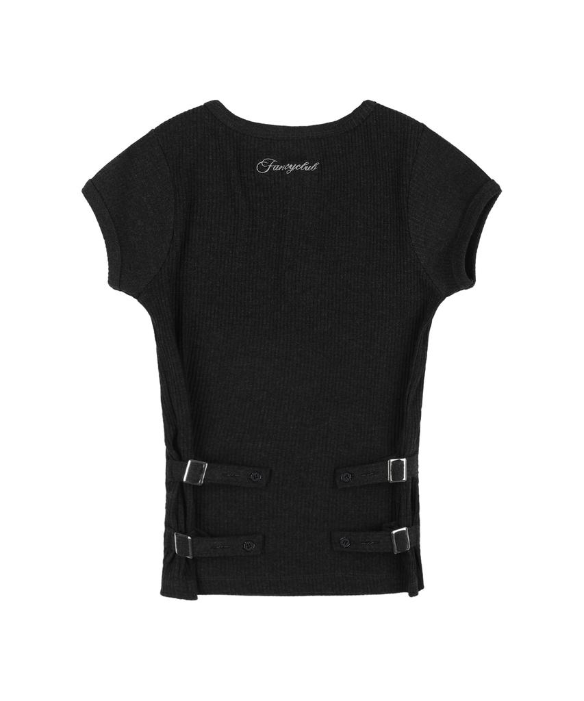 FANCY CLUB Side Buckle Ribbed Tee (Charcoal) F25Qb110