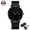 Hannah Martin Classic Bauhaus Design Men Watch Dark Blue Japan Quartz Waterproof Fashion Business Calendar Ultra Thin Watches