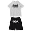 Unisex Streetwear Hooded T-Shirt Shorts Set Cotton Blend Casual Outfit Men Women