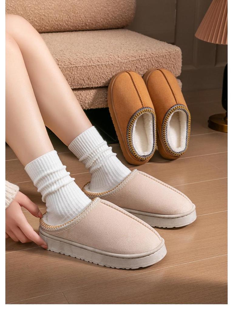 Женские хлопковые тапочки на толстой подошве с флисовой подкладкой, для дома/улицы, нескользящие, износостойкие, с закрытым носком.