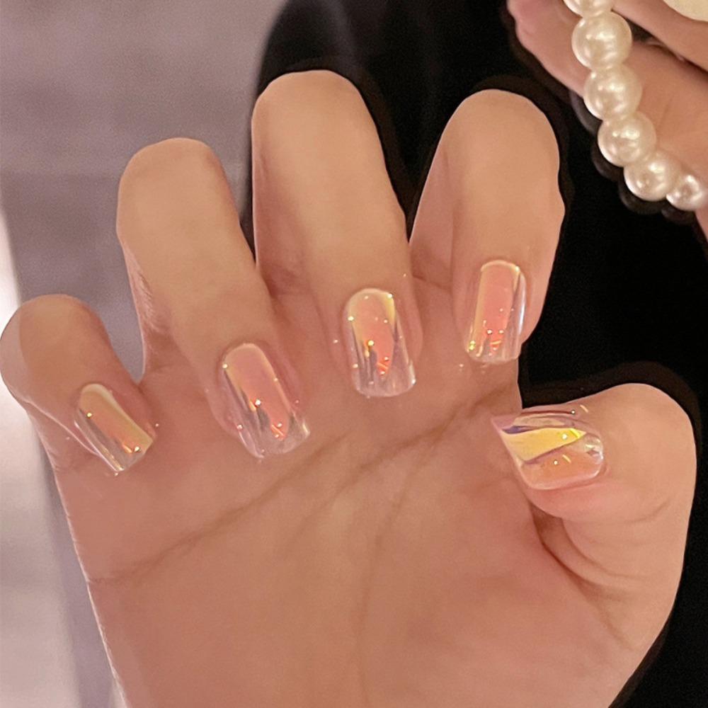 Накладные ногти с квадратной головкой, носимые маникюрные накладные ногти, водонепроницаемые французские накладные ногти для женщин