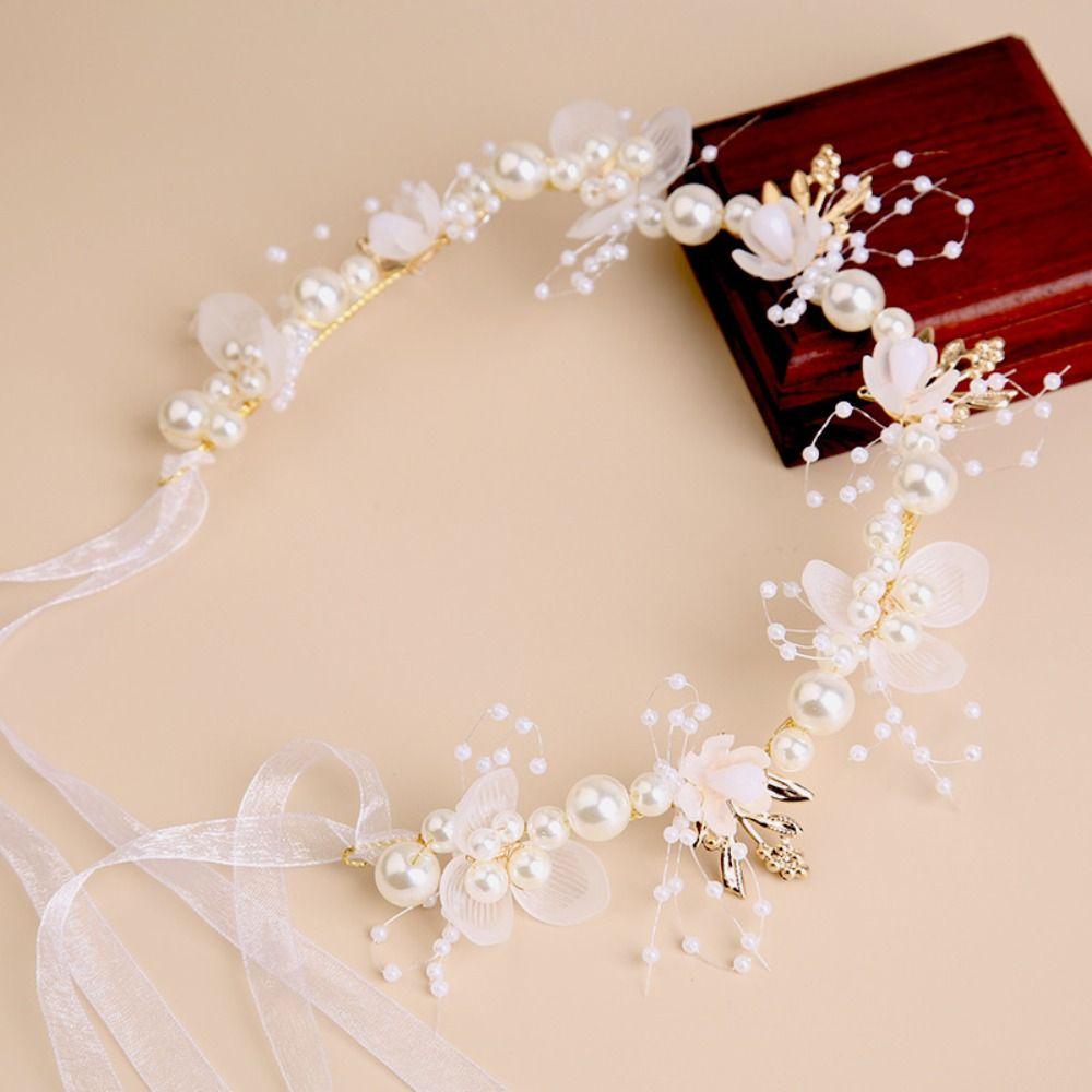 Ribbon Bride Hair Jewelry Hair Ornaments Wedding Headwear Flower Hair Hoop Bridal Headwear