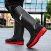 British High Boots Rain Shoes Rain Boots Contrasting Black and Red Fishing Boots Car Wash Cleaning Wading Shoes Work Shoes Long Water Boots Men